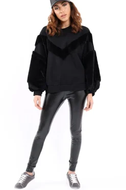 Rebellious Fashion Black Chevron Fur Jumper - Lara