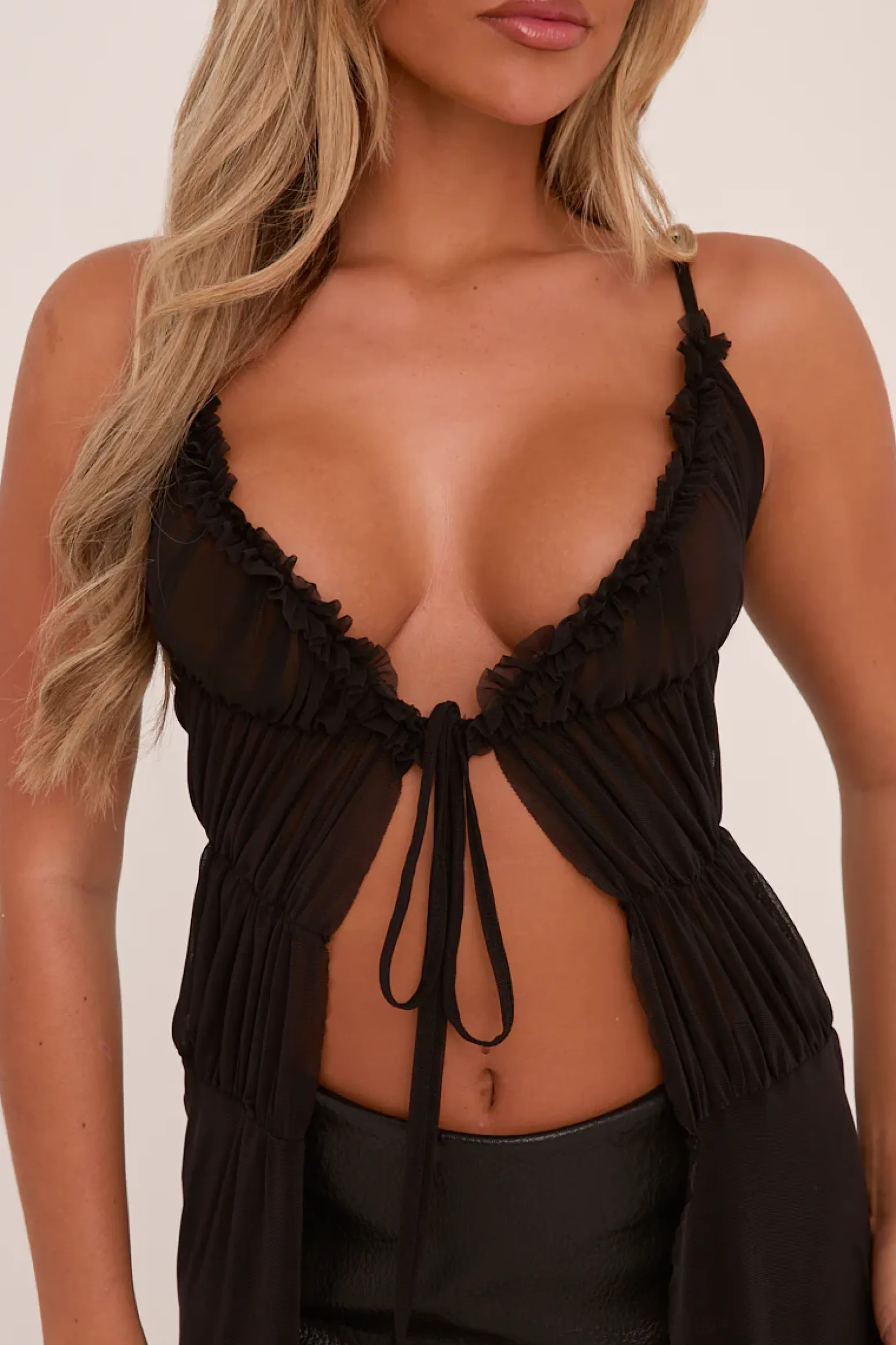 Rebellious Fashion Black Chiffon tie Front Longline Top - Benny