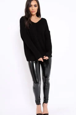 Rebellious Fashion Black Chunky Knit Lace Up Back Jumper - Perrie