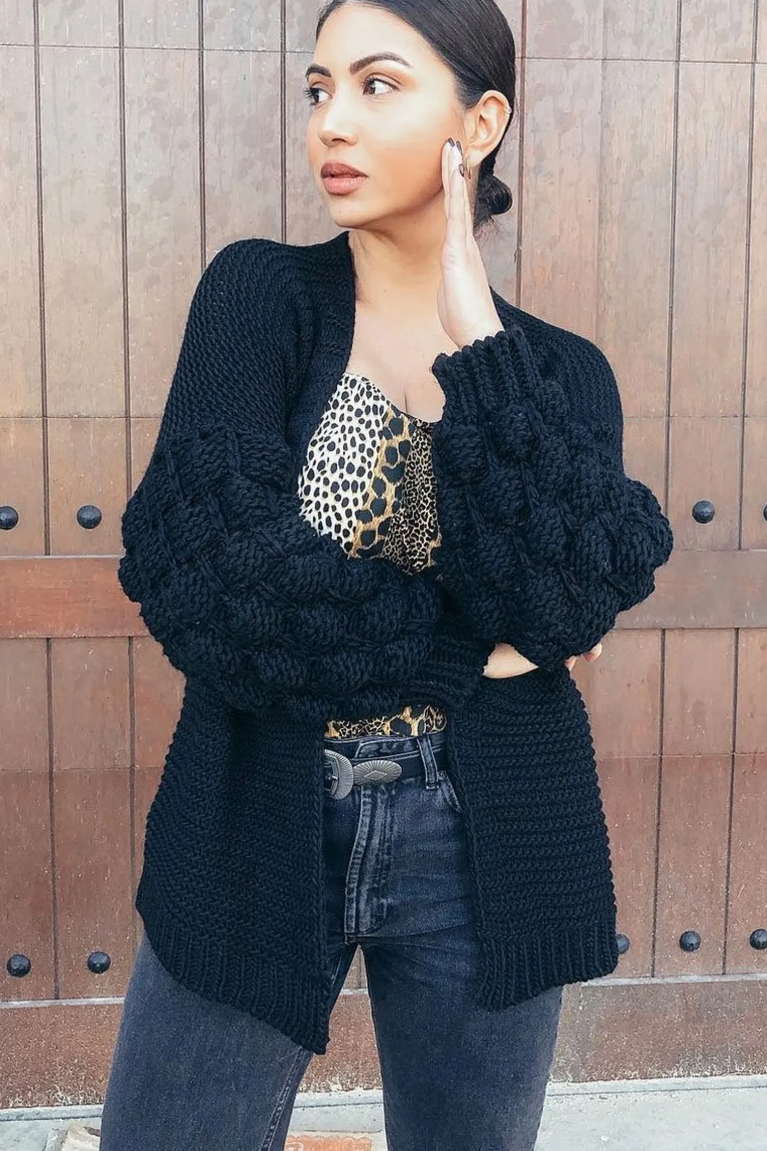 Rebellious Fashion Black Chunky Knit Oversized Cardigan - Eaden