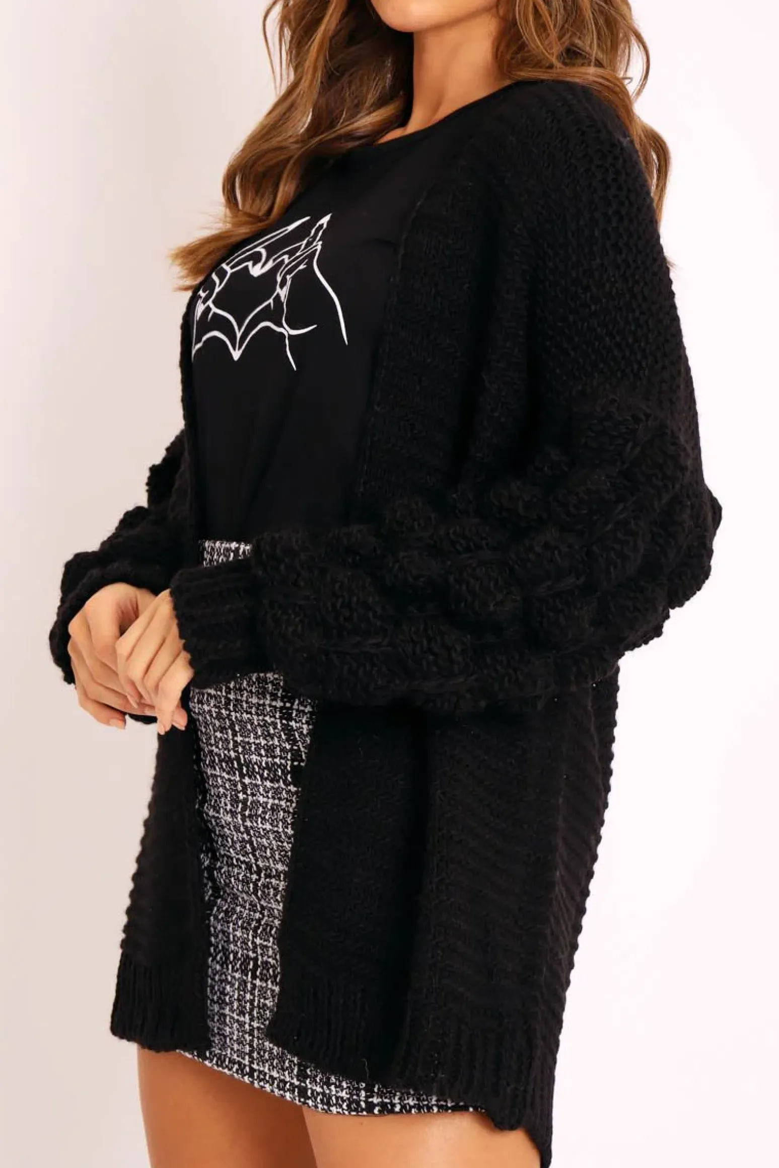 Rebellious Fashion Black Chunky Knit Oversized Cardigan - Eaden