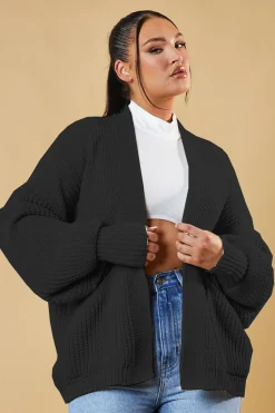 Rebellious Fashion Black Chunky Knit Slouchy Cardigan - Daisy