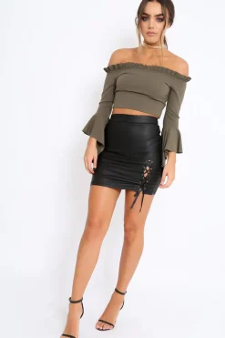 Rebellious Fashion Black Coated Side Lace Up Mini Skirt - Lilita