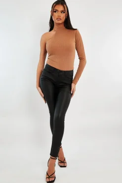 Rebellious Fashion Black Coated Side Zip Skinny Jeans - Maeve