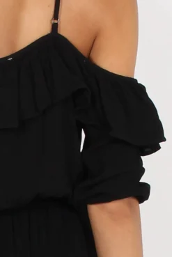 Rebellious Fashion Black Cold Shoulder Frill Layer Playsuit - Diana