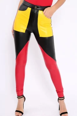 Rebellious Fashion Black Contrast Faux Leather Trousers - Pax
