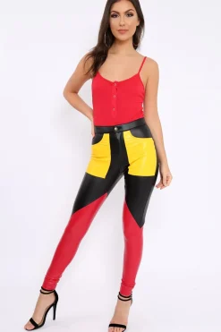 Rebellious Fashion Black Contrast Faux Leather Trousers - Pax