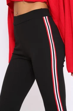 Rebellious Fashion Black Contrast Side Stripe Trousers - Arva