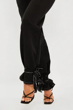 Rebellious Fashion Black Contrast Stitch Ankle Tie Trousers - Neyla