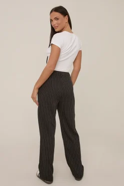 Rebellious Fashion Black Contrast Stripe Wide Leg High Waisted Trousers - Leilani