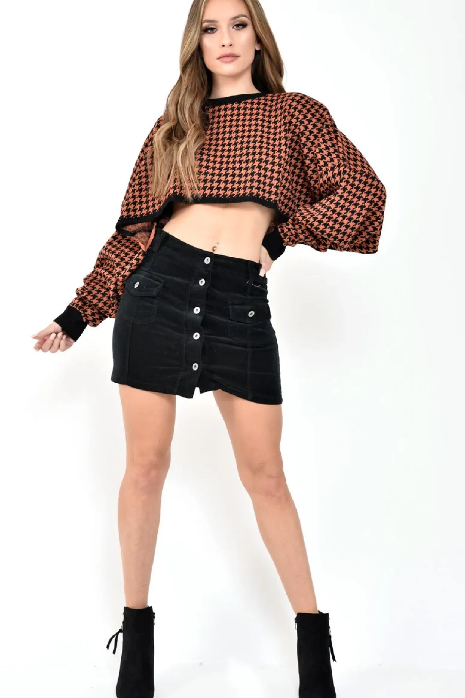 Rebellious Fashion Black Corduroy Button Front Skirt - Izzabel