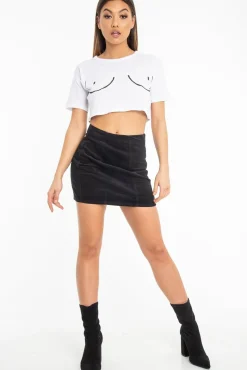Rebellious Fashion Black Corduroy Seam Front Mini Skirt - Sienna