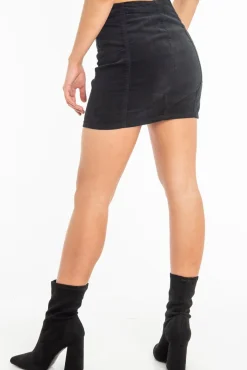 Rebellious Fashion Black Corduroy Seam Front Mini Skirt - Sienna