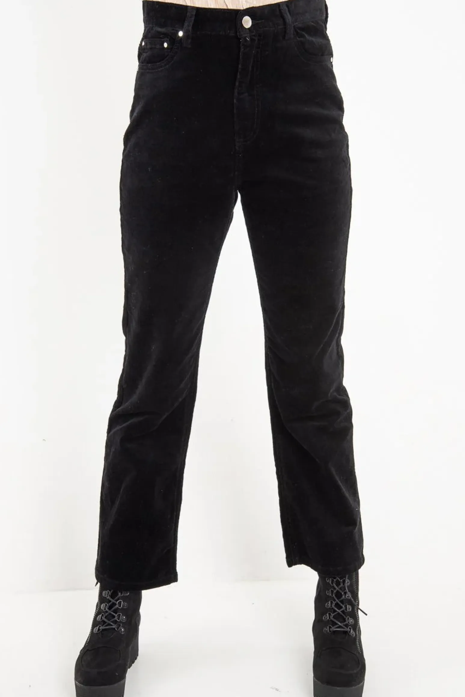 Rebellious Fashion Black Corduroy Straight Leg Jeans - Maddey