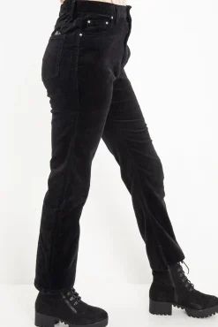 Rebellious Fashion Black Corduroy Straight Leg Jeans - Maddey