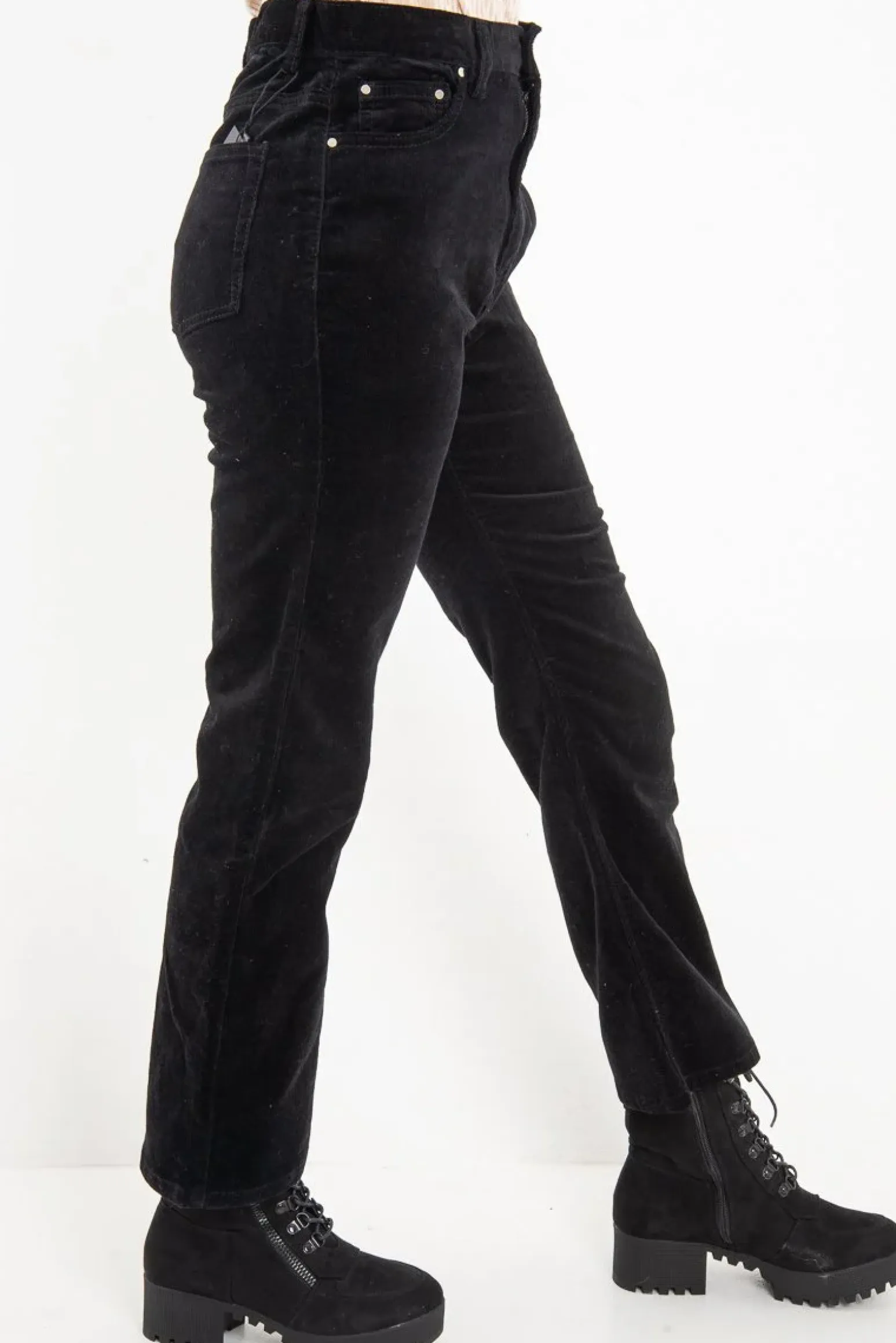 Rebellious Fashion Black Corduroy Straight Leg Jeans - Maddey