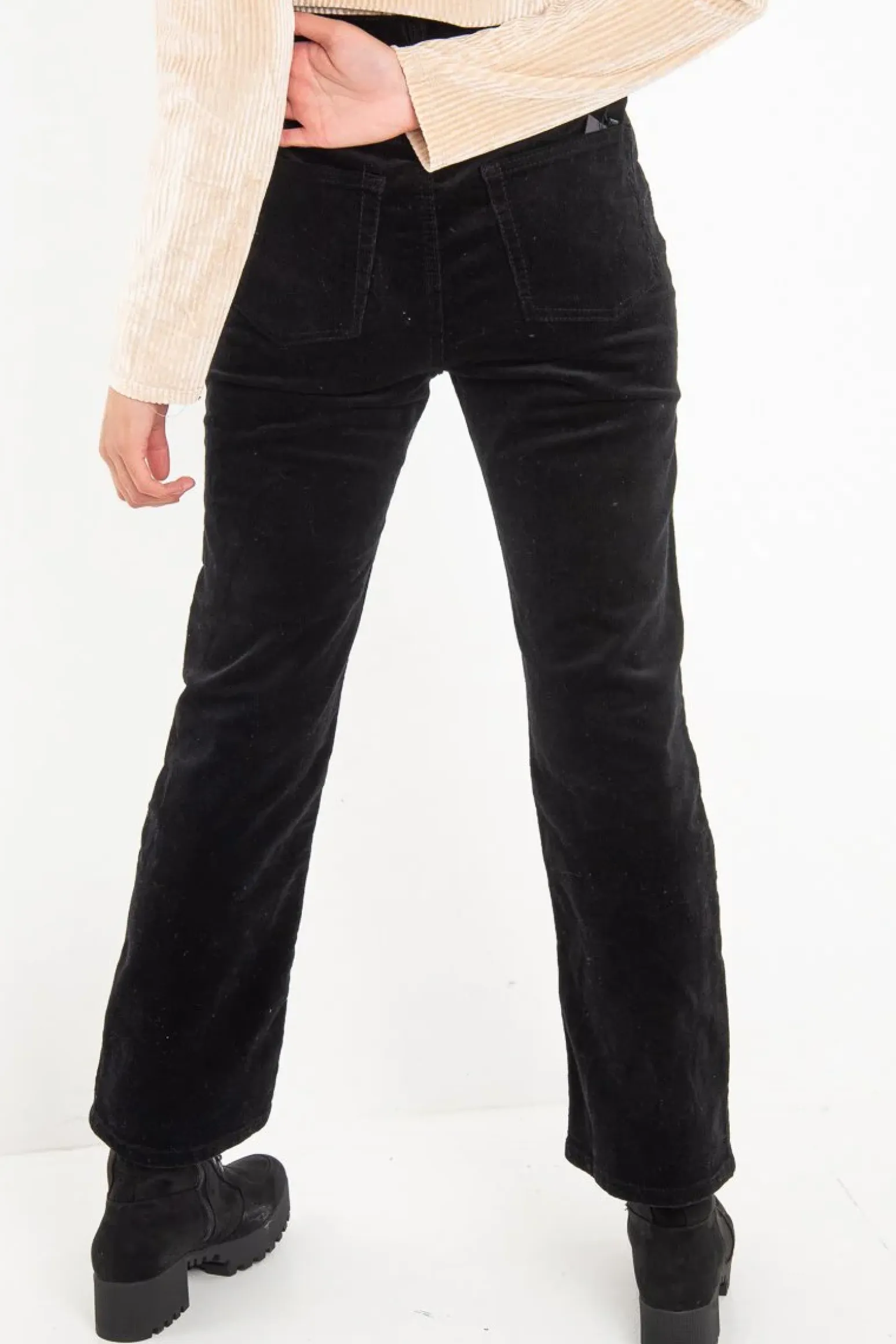 Rebellious Fashion Black Corduroy Straight Leg Jeans - Maddey