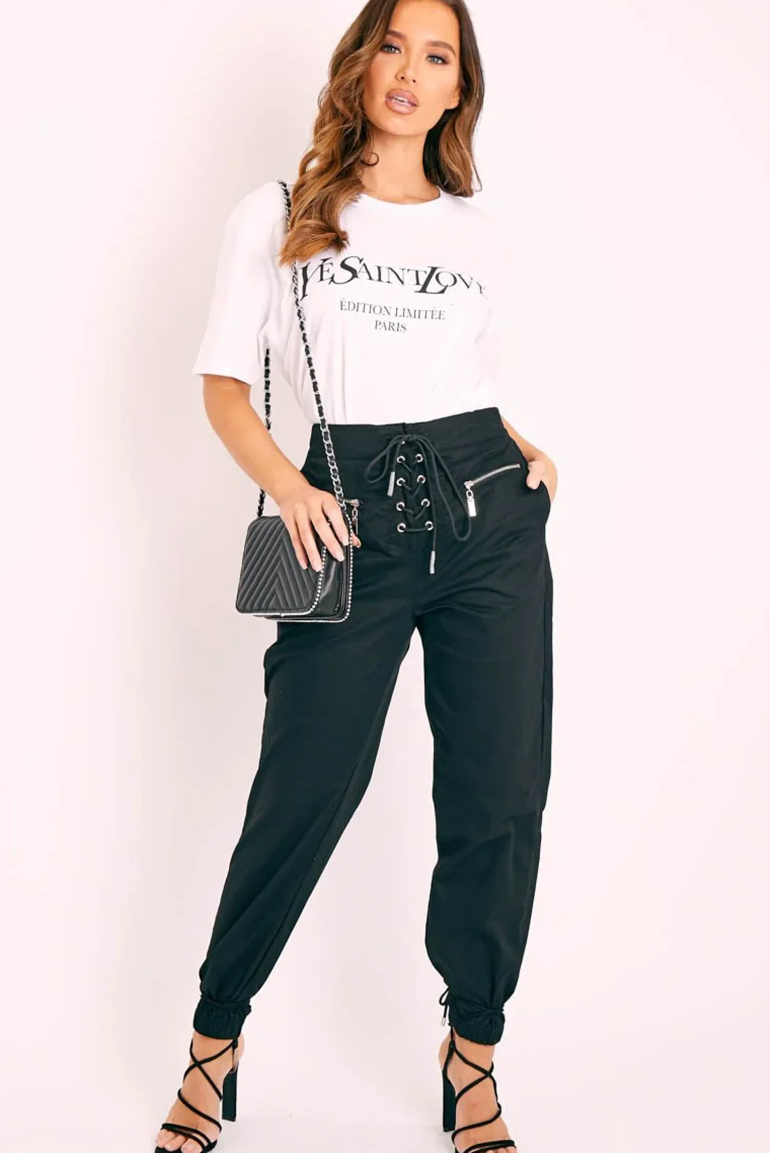 Rebellious Fashion Black Corset Detail Cuffed Trousers - Hayleigh