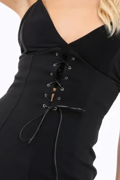 Rebellious Fashion Black Corset Lace Midi Skirt - Elise