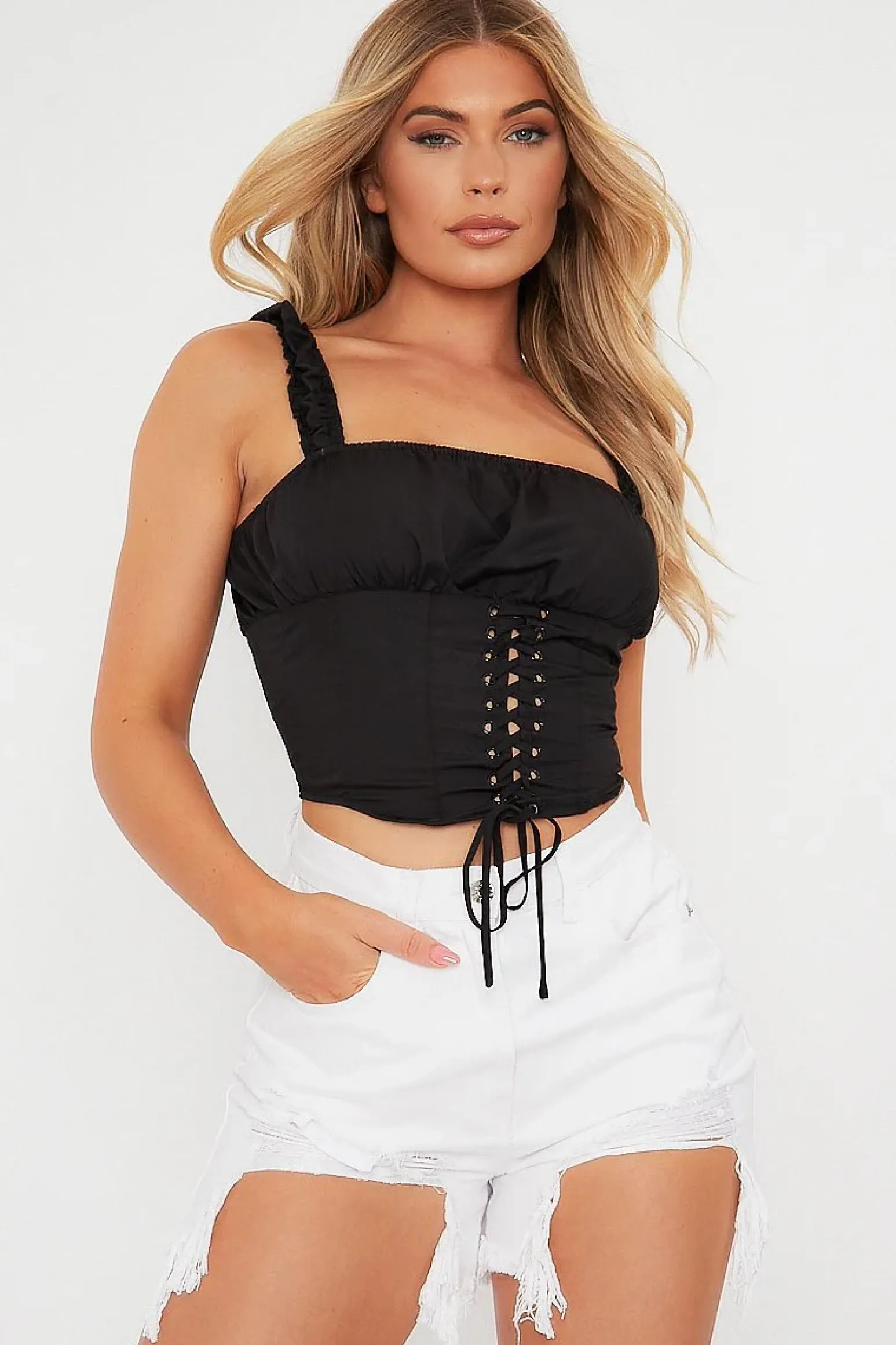 Rebellious Fashion Black Corset Lace up Crop Top - Niya