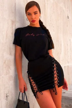 Rebellious Fashion Black Corset Lace Up Mini Skirt - Breanne