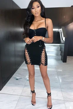 Rebellious Fashion Black Corset Lace Up Mini Skirt - Breanne