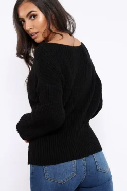 Rebellious Fashion Black Corset Waist Knitted Jumper - Elizabeth