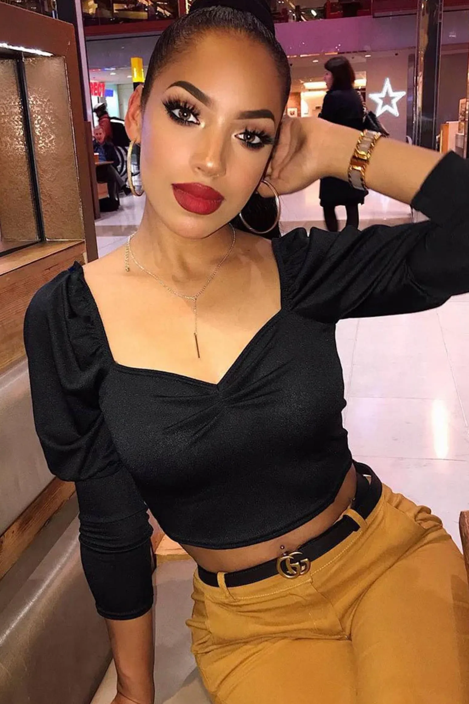 Rebellious Fashion Black Crepe Sweetheart Puff Sleeve Crop Top - Porsha