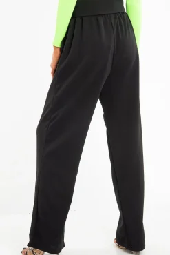 Rebellious Fashion Black Crepe Wide Leg O Ring Belted Trousers - Jaselle