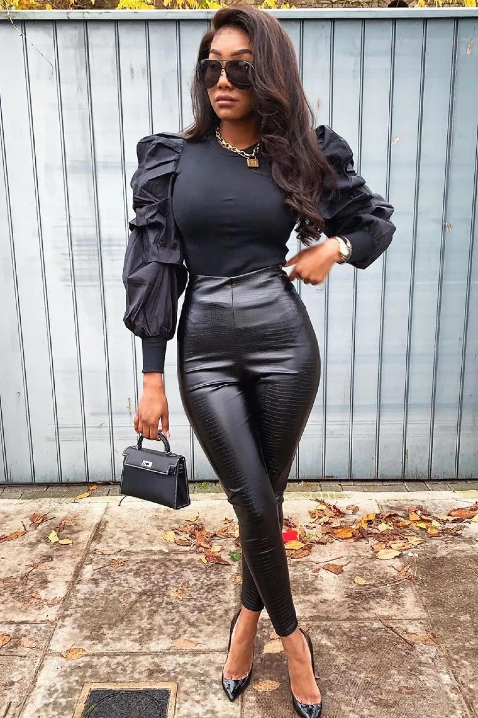Rebellious Fashion Black Croc Faux Leather Leggings - Asani