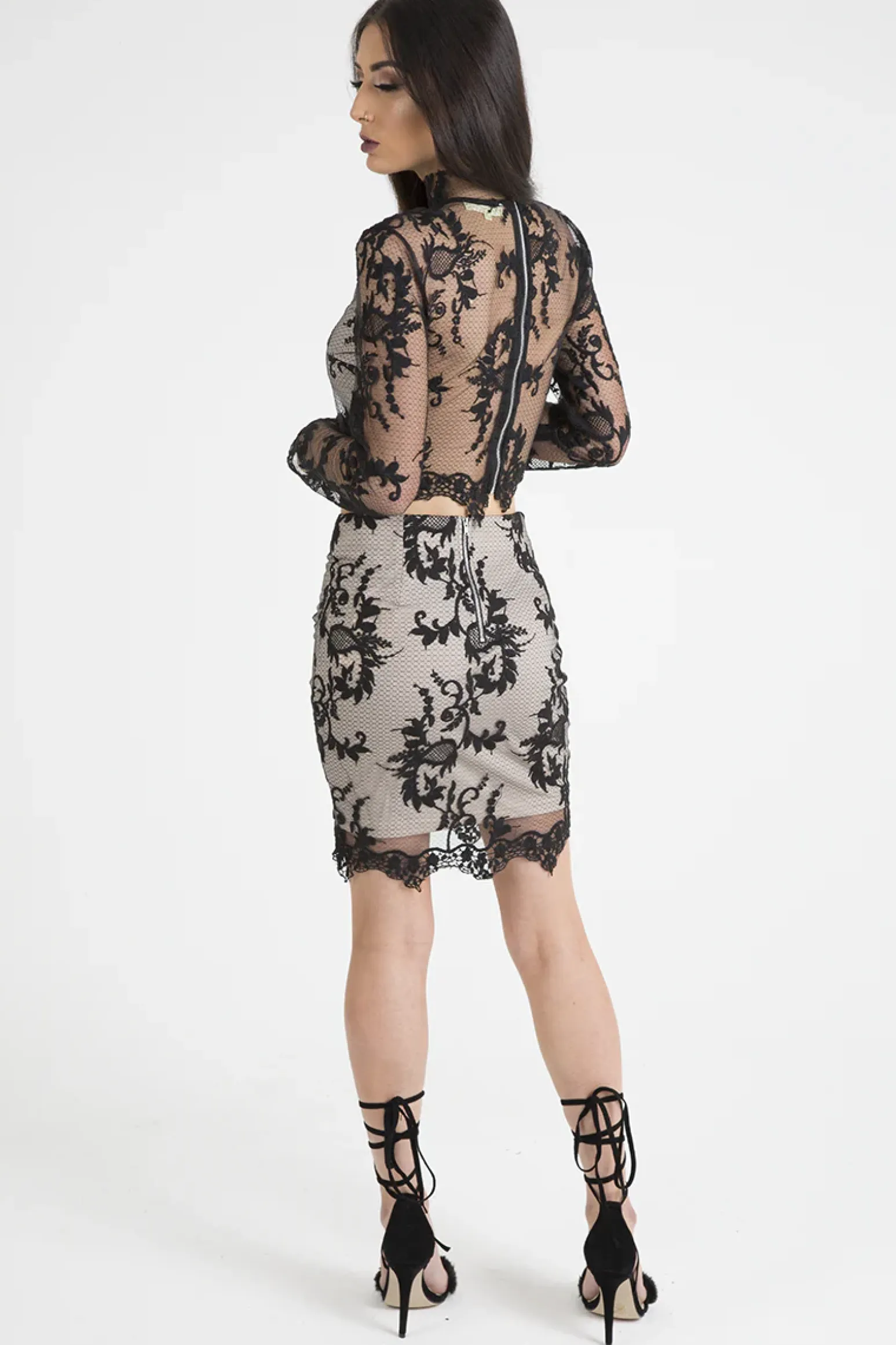 Rebellious Fashion Black Crochet High Neck Co-ord - Kyla