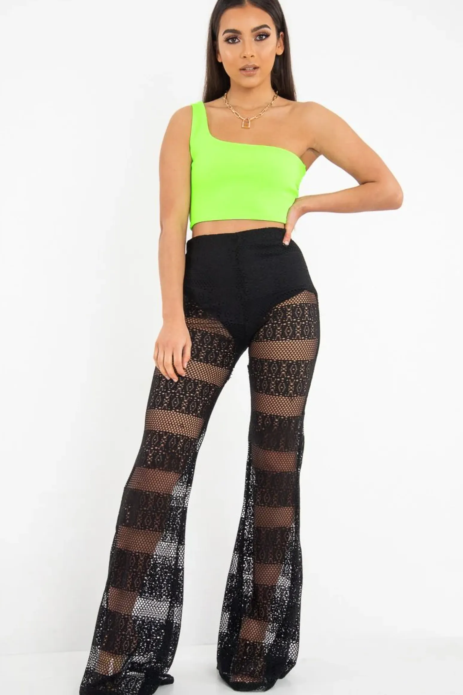 Rebellious Fashion Black Crochet Knicker Flared Trousers - Epsie