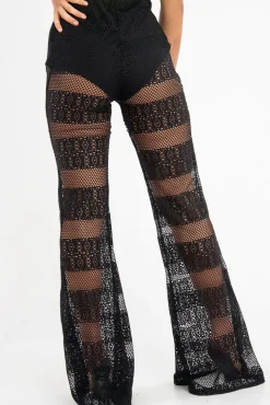 Rebellious Fashion Black Crochet Knicker Flared Trousers - Epsie