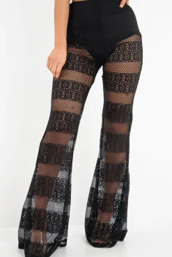 Rebellious Fashion Black Crochet Knicker Flared Trousers - Epsie