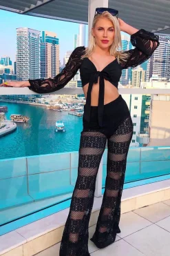 Rebellious Fashion Black Crochet Knicker Flared Trousers - Epsie