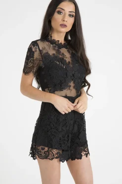 Rebellious Fashion Black Crochet Playsuit - Afia