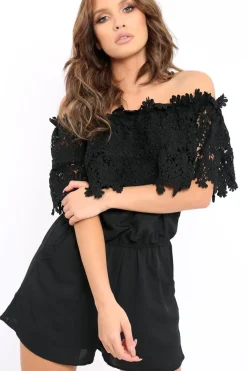 Rebellious Fashion Black Crochet Playsuit - Bec