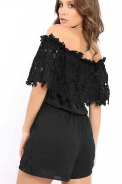 Rebellious Fashion Black Crochet Playsuit - Bec