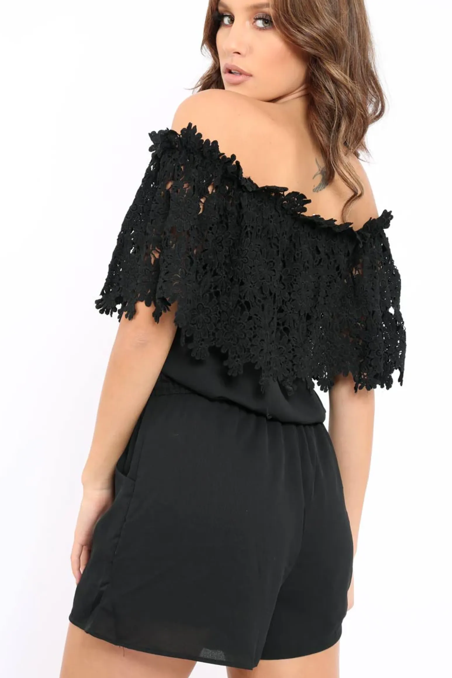 Rebellious Fashion Black Crochet Playsuit - Bec