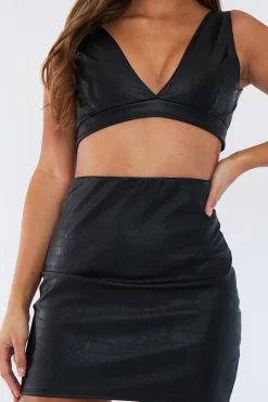 Rebellious Fashion Black Croc PU Bralette - Raya