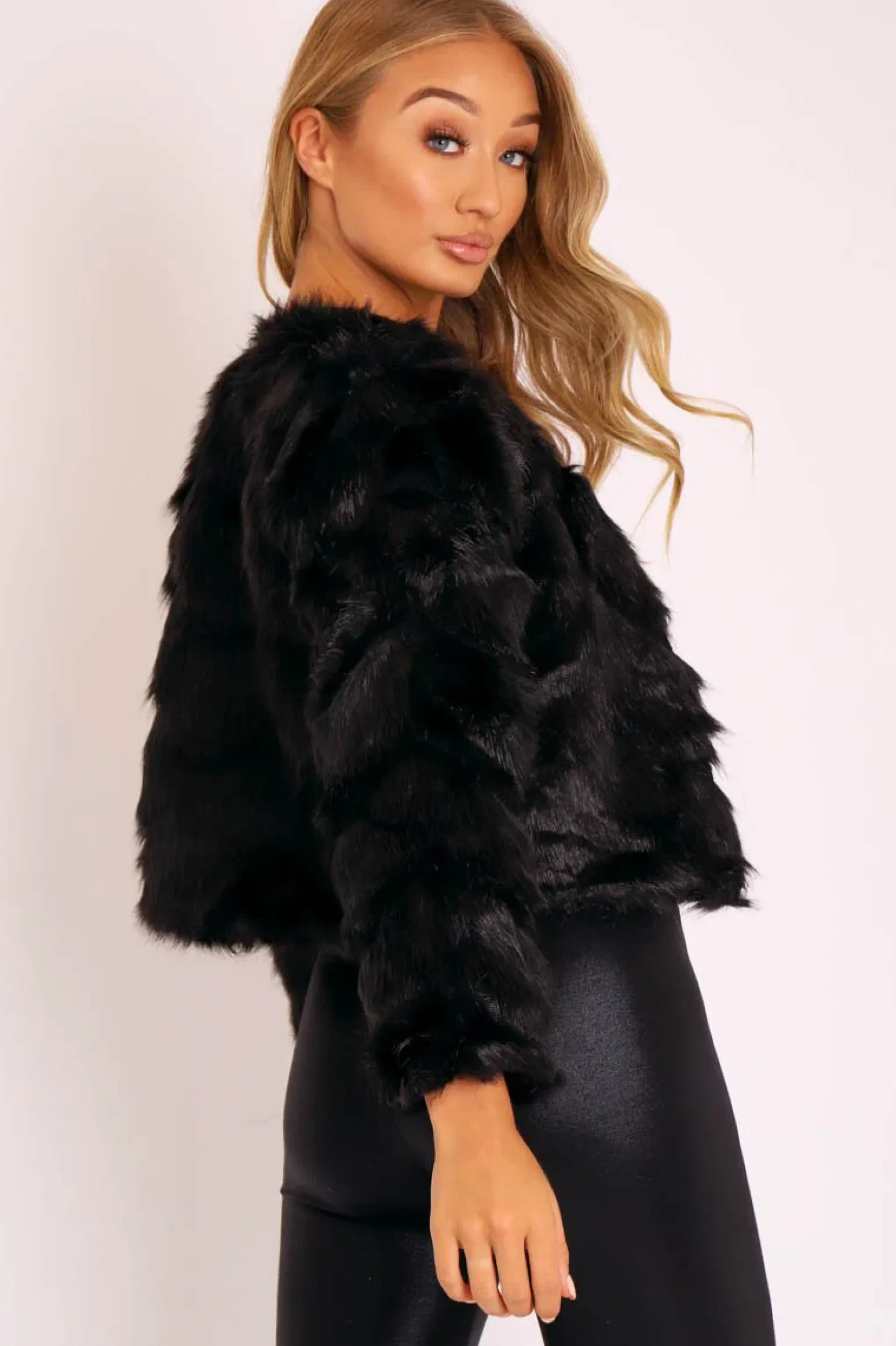 Rebellious Fashion Black Cropped Faux Fur Jacket - Gwen