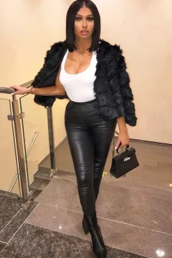 Rebellious Fashion Black Cropped Faux Fur Jacket - Gwen