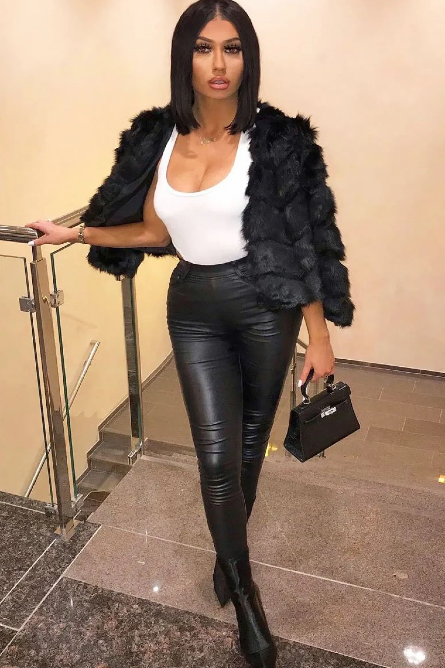 Rebellious Fashion Black Cropped Faux Fur Jacket - Gwen