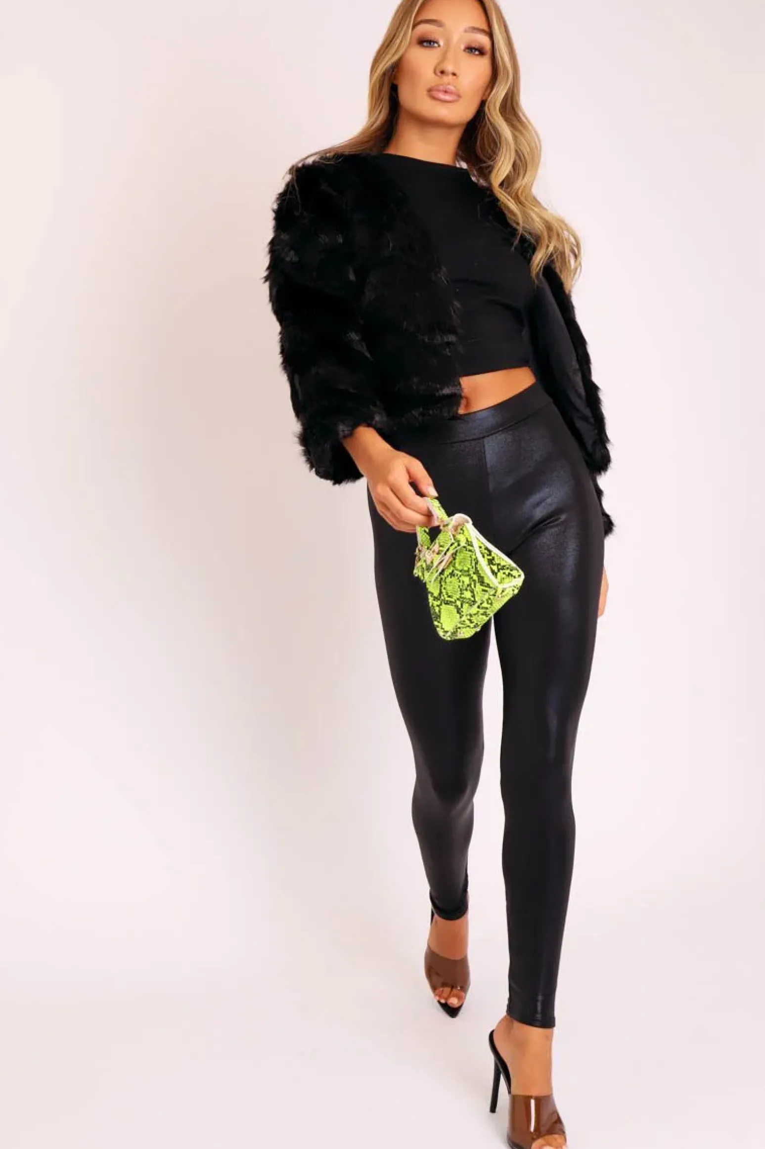 Rebellious Fashion Black Cropped Faux Fur Jacket - Gwen