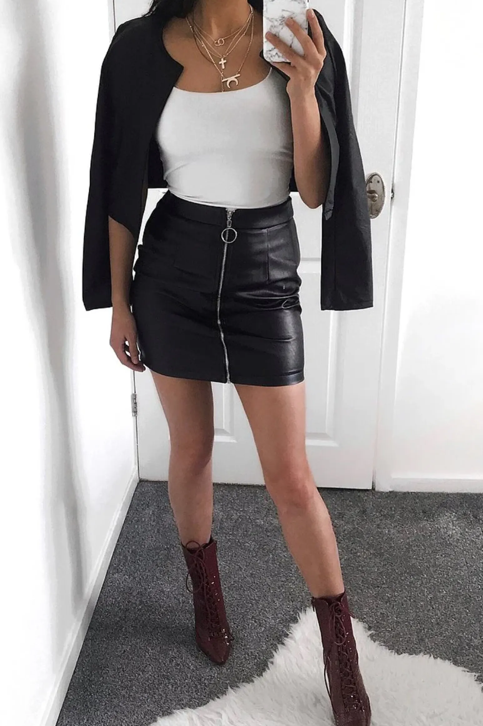 Rebellious Fashion Black Cropped Faux Leather Jacket -Katriel