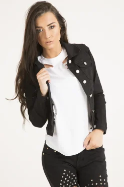 Rebellious Fashion Black Cropped Fit Denim Jacket - Scarlett