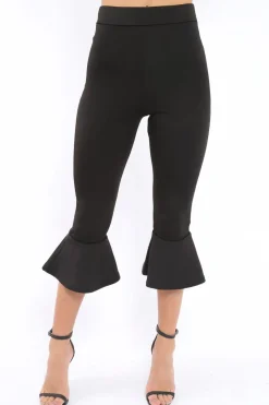 Rebellious Fashion Black Cropped Flare Hem Trousers - Aniesha