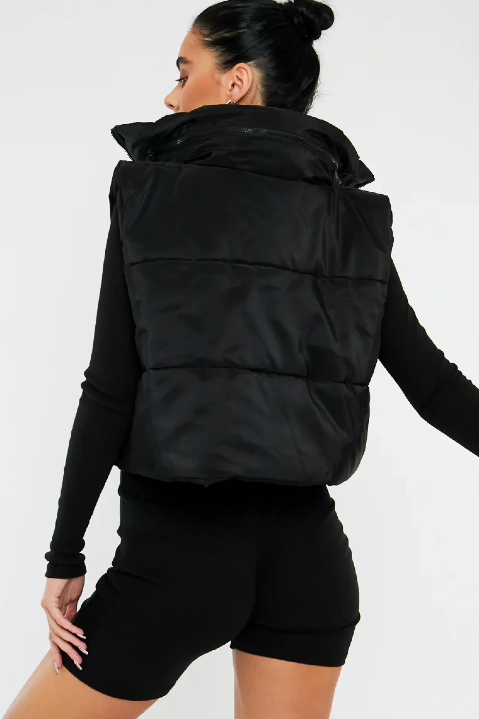 Rebellious Fashion Black Cropped Hooded Puffer Gilet - Chani