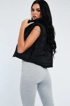 Rebellious Fashion Black Cropped Puffer Gilet - Zura