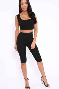 Rebellious Fashion Black Cropped Top and Leggings Co-Ords - Remini